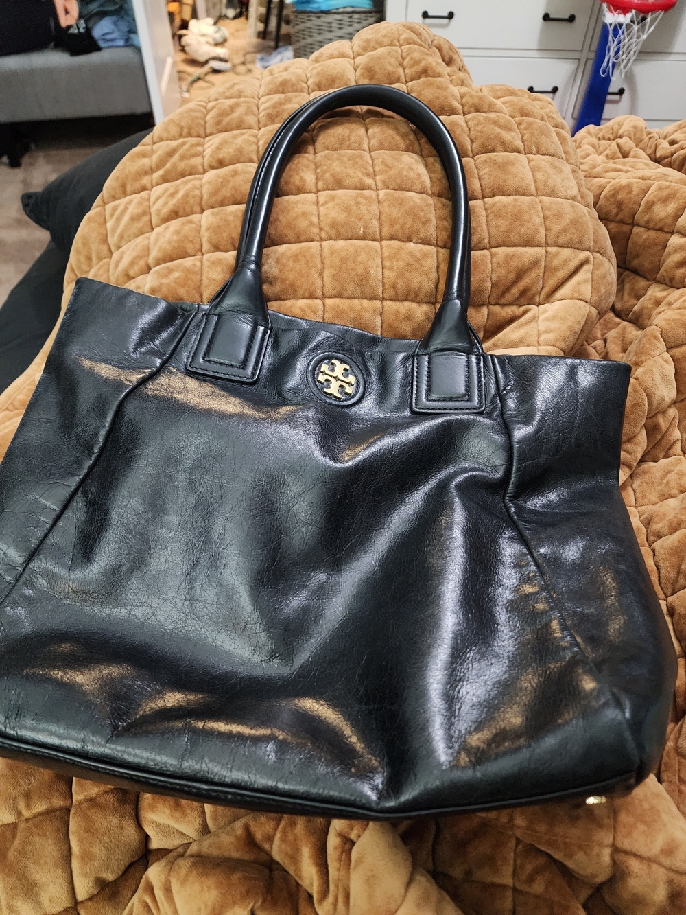 Tory Burch Black Leather Tote Bag